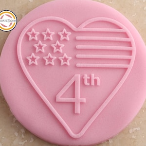 Sello de relieve/grabado en forma de corazón con estrellas y rayas / 4 de julio / Fondant / Glaseado