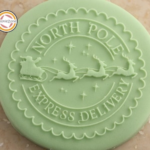 Juego de sellos en relieve/para fondant con la inscripción "Entrega Expresa al Polo Norte" / Navidad / Estampado en relieve / Juego de sellos en relieve