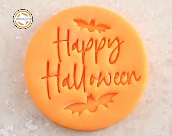 Happy Halloween with Bats Embosser Plus Handle Fondant Stamp
