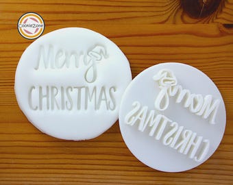 Feliz Navidad (Estilo 5 con gorro) Juego de sellos para fondant/cortadores de galletas estilo repujado