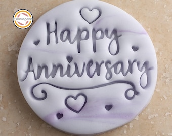 Happy Anniversary (style 3) Embosser Style Fondant Stamp/Cookie Cutter Set