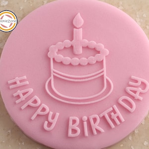 Feliz cumpleaños con grabador de tartas/estampador en relieve/sello de fondant de cumpleaños