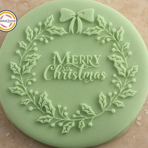Merry Christmas with Wreath 3 Debosser/Embosser/Fondant Stamp/Debosser Set