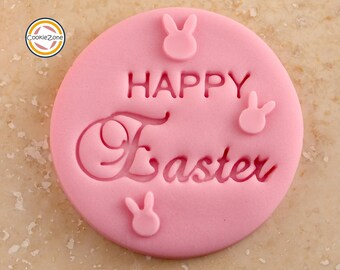 May include: Pink silicone stamp with the text "Happy Easter" and three bunny silhouettes.