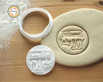 Welcome Baby Boy/Baby Shower Embosser Style Fondant Icing Stamp/Cookie Cutter Set