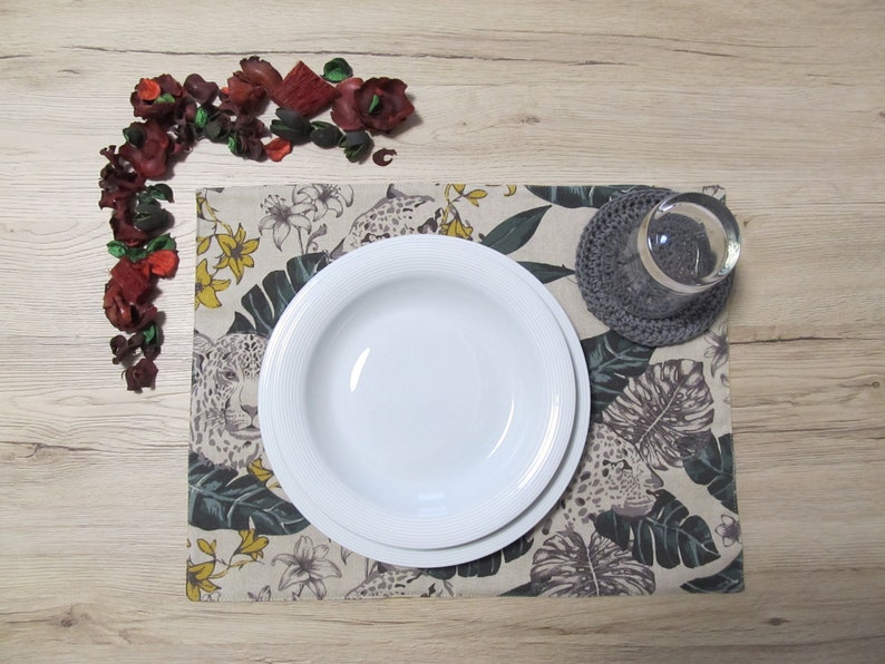 Handmade fabric Table Mats Leaves and cheetah Mustard and Etsy Italia