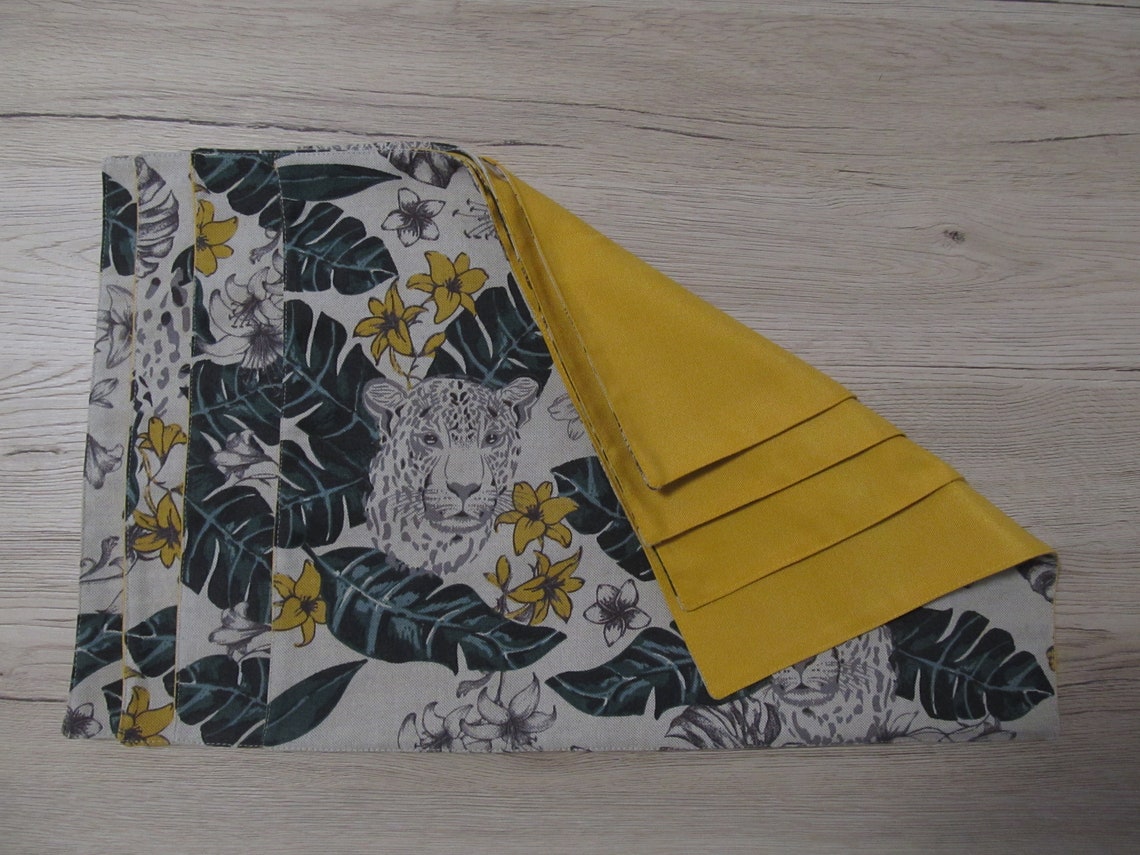 Handmade fabric Table Mats Leaves and cheetah Mustard and Etsy Italia