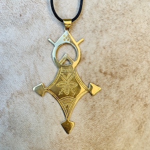 Large Natural Tuareg Compass Cross in natural brass, Tribal, Sahara Desert Tribe, Berber, one of a kind gift, gold
