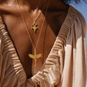 Guld & Aqua Andara Lemurian BlueLunaÄngel Talisman på 22k guldpläterad kula och kedja, unik, enastående gåva, Änglalik, Beskyddare, Lemurien
