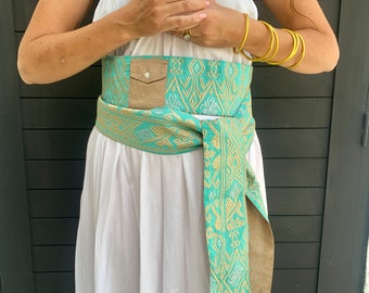Ceinture de ceinture de médecine cérémonielle extra longue, indigène, Bali, Wombbelt, Moontime, période, unique en son genre, tissée à la main, avec pochette de médecine