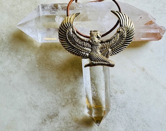Powerful & Protective Gold and Guardian Clear Quartz Isis Talisman Pendant