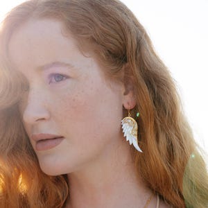 22k Gold plated Angel Wing Earrings: Handcarved Pearl Goddess Jewelry