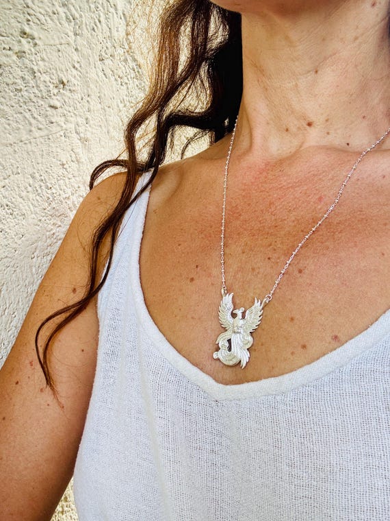 BIGフローラルPendant チェーン付き Silver925 925 Silver Phoenix Pendant Necklace: Empowerment, Rebirth