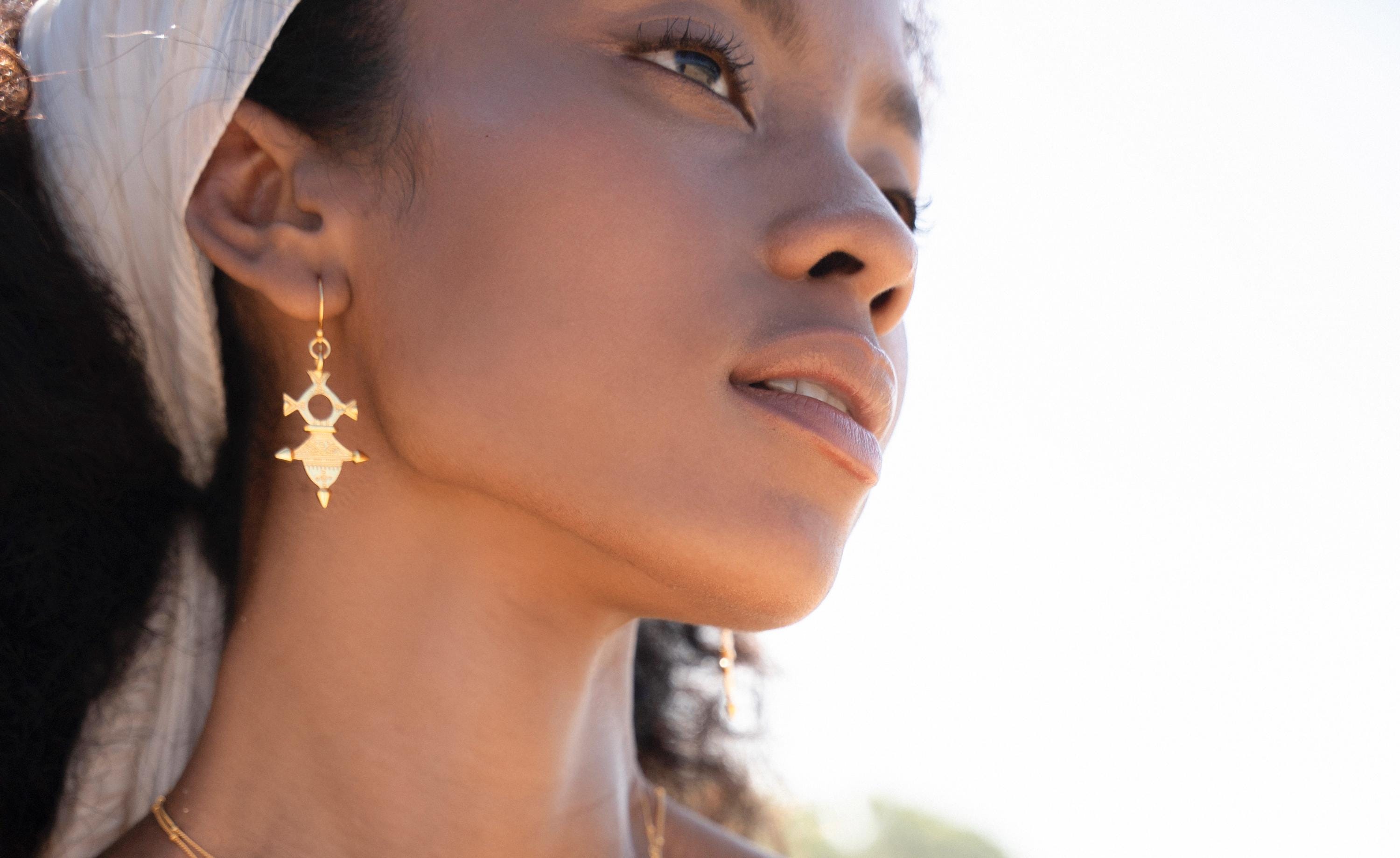 22k Gold Tuareg Compass Earrings: Berber Tribal Jewelry