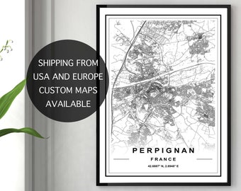 PERPIGNAN MAP PRINT, High Res Map, Map Of Perpignan, Perpignan City Map, Perpignan France Map, Perpignan Map Poster, Perpignan Map, France
