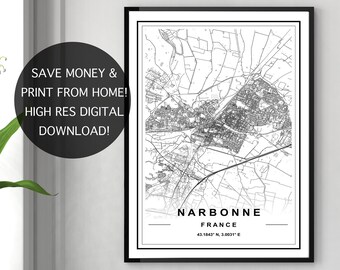 NARBONNE MAP PRINT, High Res Download, Map Of Narbonne, Narbonne Map Poster, Narbonne Map, Narbonne Printable Map, Narbonne Download Map