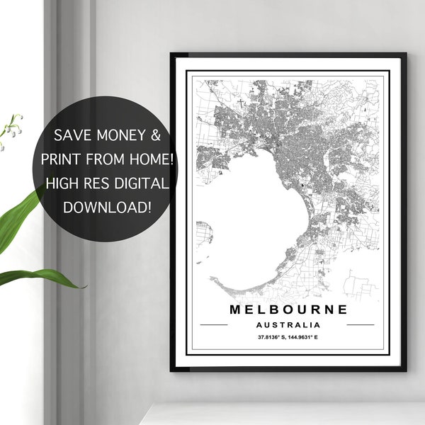 MELBOURNE MAP PRINT, High Res Map, Map Of Melbourne, Melbourne Map, Melbourne Printable Map, Melbourne Australia Map, Melbourne Download Map