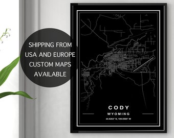 Street Map Of Cody Wyoming Cody Wyoming Map | Etsy New Zealand