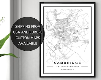 CAMBRIDGE MAP PRINT, High Res Map, Map Of Cambridge, Cambridge City Map, Cambridge Map Poster, Cambridge Uk, Cambridge Uk Map, Cambridge Map