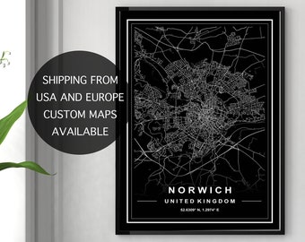 NORWICH MAP PRINT, High Res Map, Map Of Norwich, Norwich City Map, Norwich Uk Map, Norwich Map, Norwich Norfolk Map, Norwich Map Poster, Map