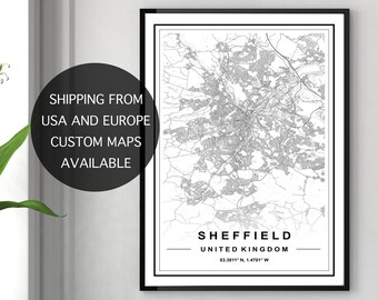 SHEFFIELD MAP PRINT, High Res Map, Map Of Sheffield, Sheffield City Map, Sheffield Map, Sheffield Uk Map, Sheffield Map Poster, Sheffield Uk