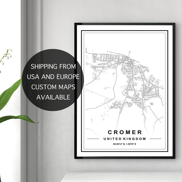 CROMER MAP PRINT, High Res Map, Map Of Cromer, Cromer Map Poster, Cromer Uk Map, Cromer Map, Cromer Street Map, Cromer City Map, Cromer Maps