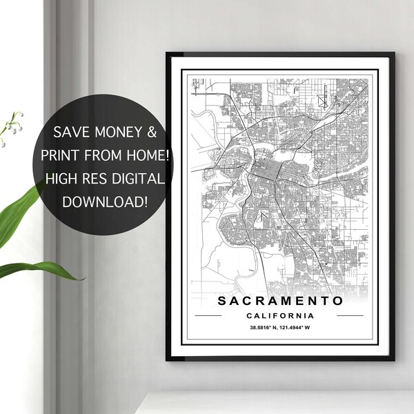 SACRAMENTO MAP PRINT, High Res Map, Map Of Sacramento, Sacramento California Map, Sacramento Street Map, Sacramento Map Download, Sacramento