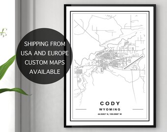 Street Map Of Cody Wyoming Cody Wyoming Map | Etsy