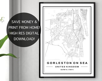 Map Of Gorleston On Sea Gorleston Map Print High Res Download Map Of Gorleston On | Etsy