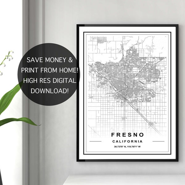 FRESNO MAP PRINT, High Res Map, Map Of Fresno, Fresno Map, Fresno Download Map, Printable Map, Fresno California Map, Fresno Map Download