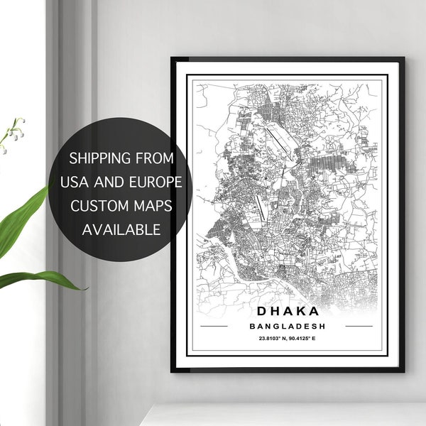 DHAKA MAP PRINT, High Res Map, Map Of Dhaka, Dhaka City Map, Dhaka Bangladesh Map, Dhaka Map Poster, Dhaka Map, Black & White Dhaka Map, Map