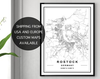 ROSTOCK MAP PRINT, Map Of Rostock, Rostock City Map, Rostock Map, Rostock Map Poster, Printable Map, Rostock Germany Map, Rostock Street Map