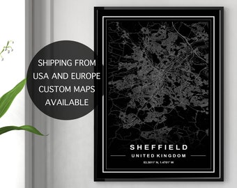 SHEFFIELD MAP PRINT, High Res Map, Map Of Sheffield, Sheffield City Map, Sheffield Map, Sheffield Uk Map, Sheffield Map Poster, Sheffield Uk