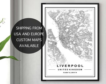 LIVERPOOL MAP PRINT, High Res Map, Map Of Liverpool, Liverpool City Map, Liverpool United Kingdom Map, Liverpool Map, Liverpool Map Poster