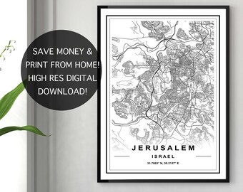 JERUSALEM MAP PRINT, High Res Download, Map Of Jerusalem, Jerusalem City Map, Digital Map, Jerusalem Printable Map, Jerusalem Map Download