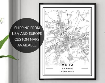 METZ MAP PRINT, High Res Map, Map Of Metz, Metz City Map, Metz Map Poster, Metz France Map, Metz Wall Map, Metz Map, Map Of Metz France, Map