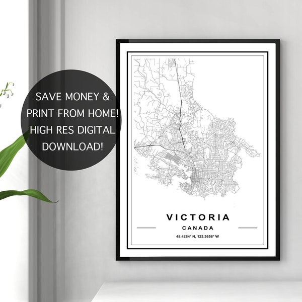 VICTORIA MAP PRINT, Descarga de alta resolución, Mapa de Victoria, Mapa de Victoria, Mapa digital, Mapa imprimible, Mapa de Victoria Canadá, Descarga de mapa de Victoria