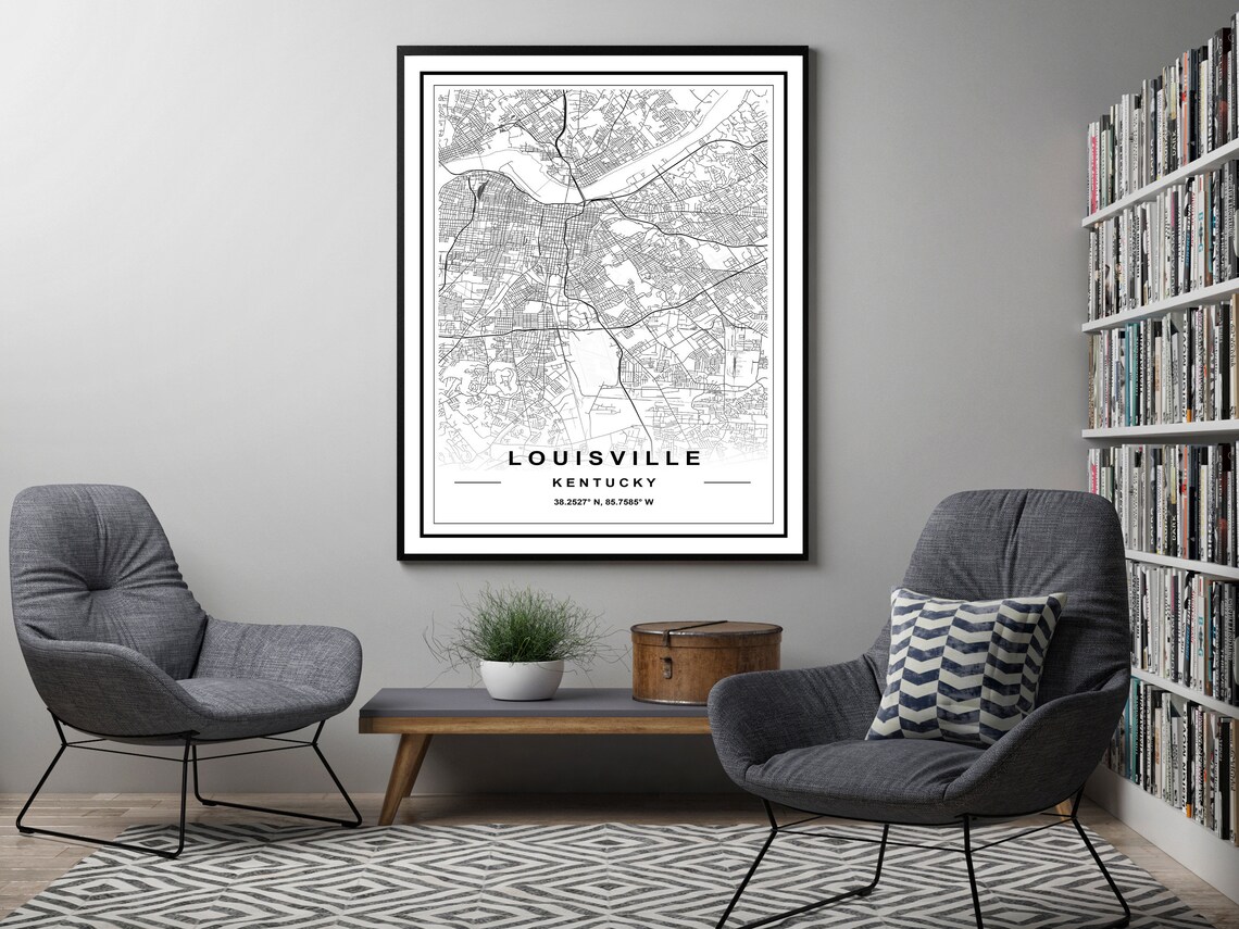 LOUISVILLE MAP PRINT, High Res Map, Map of Louisville, Louisville Map ...