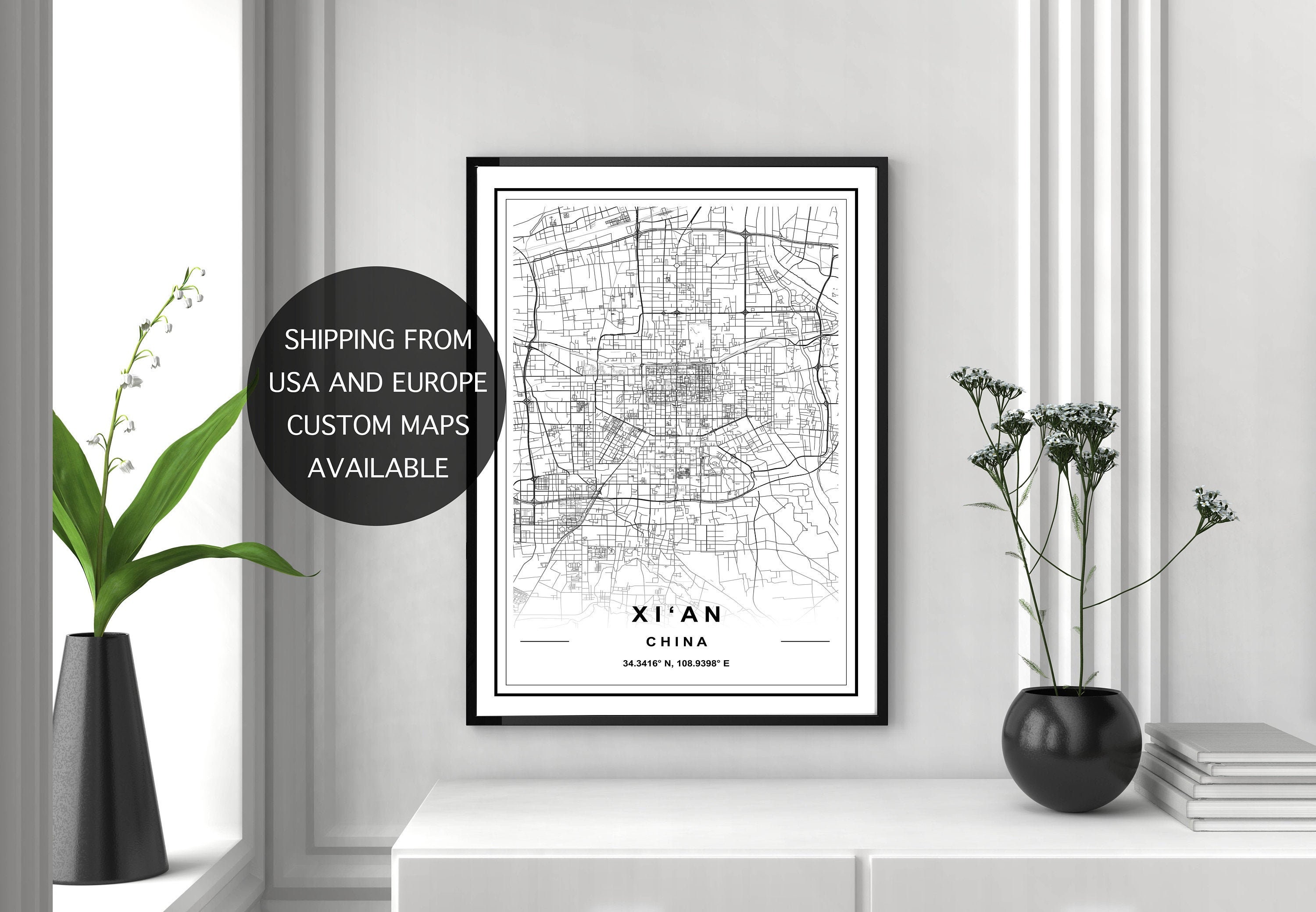 XI'AN MAP, High Res Map, Map of Xi'an, Xi'an City Map, Xi'an China Map, Xi'an Map Print, Map of
