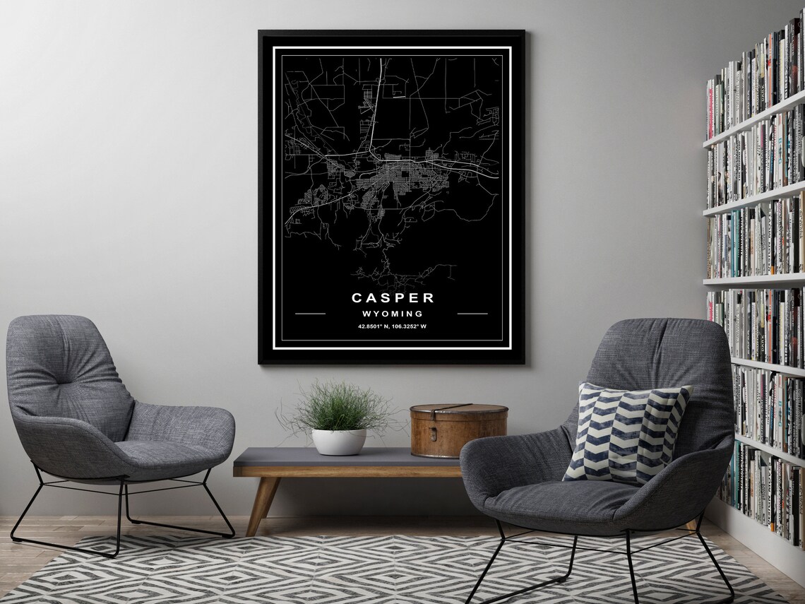 CASPER MAP PRINT High Res Download Map Map Of Casper Casper Etsy