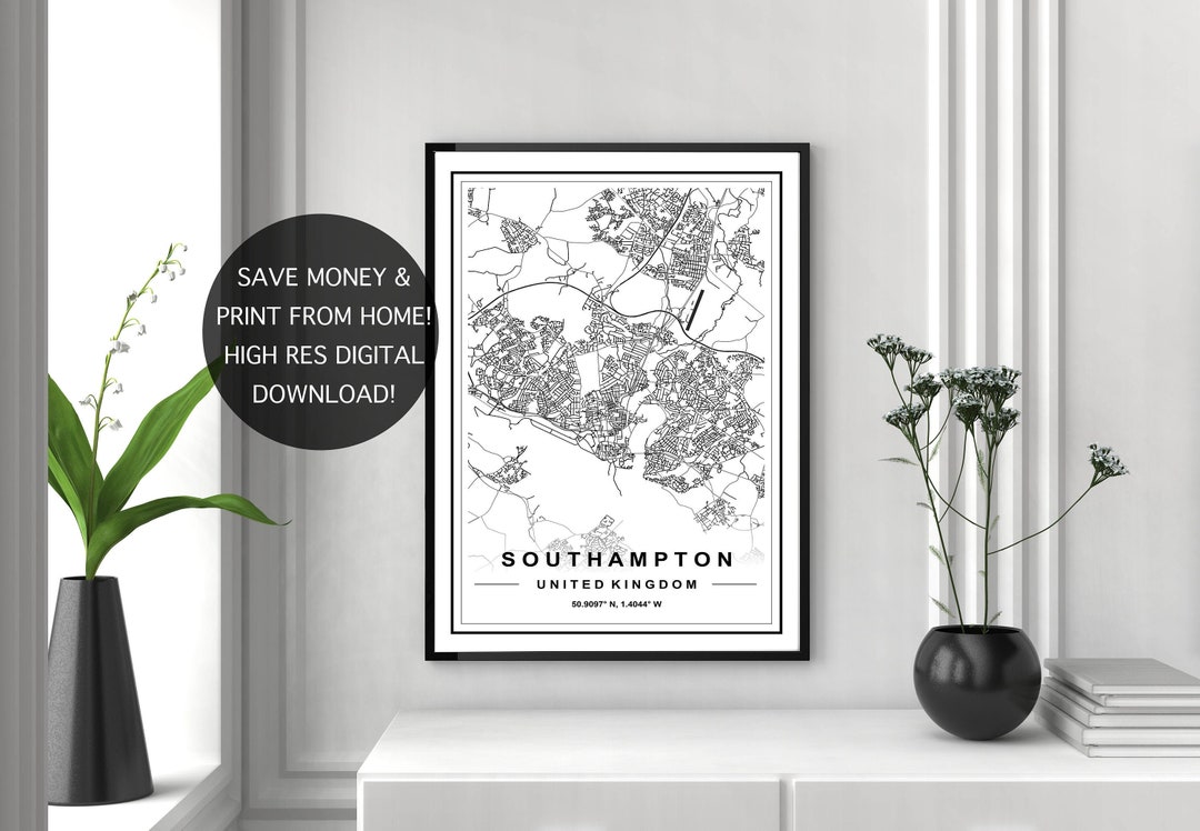 SOUTHAMPTON MAP PRINT, High Res Map, Map of Southampton, Southampton ...
