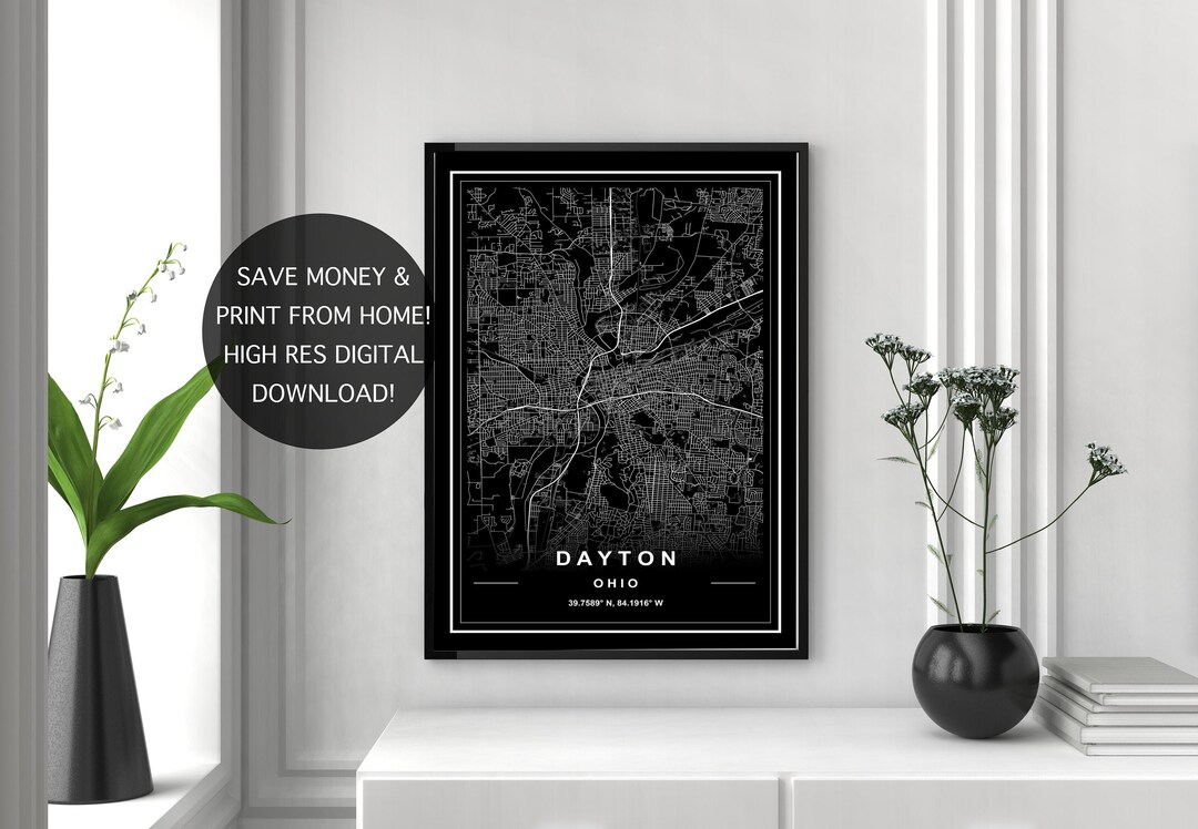 DAYTON MAP PRINT, High Res Download, Map of Dayton, Dayton City Map ...