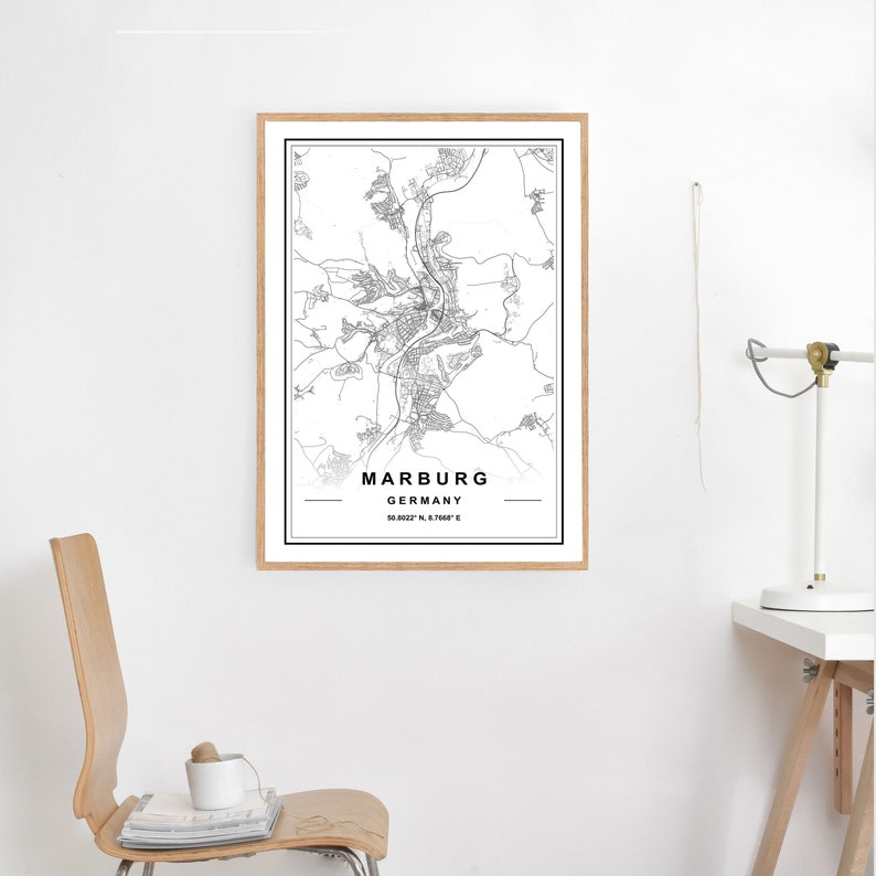 MARBURG MAP PRINT, High Res Map, Map of Marburg, Marburg Map, Marburg Map Poster, Marburg Street