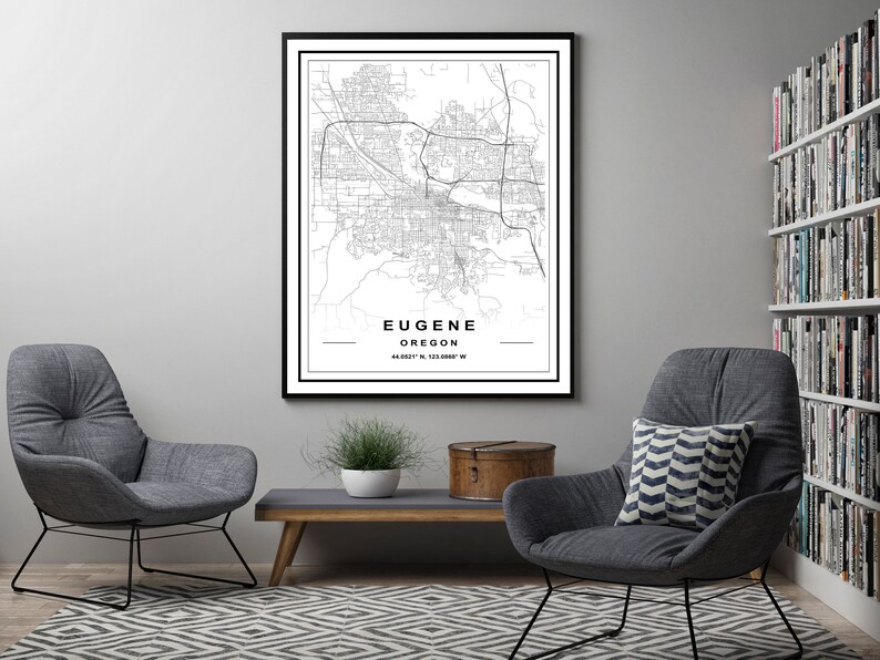 EUGENE MAP PRINT High Res Map Map of Eugene Eugene City Etsy