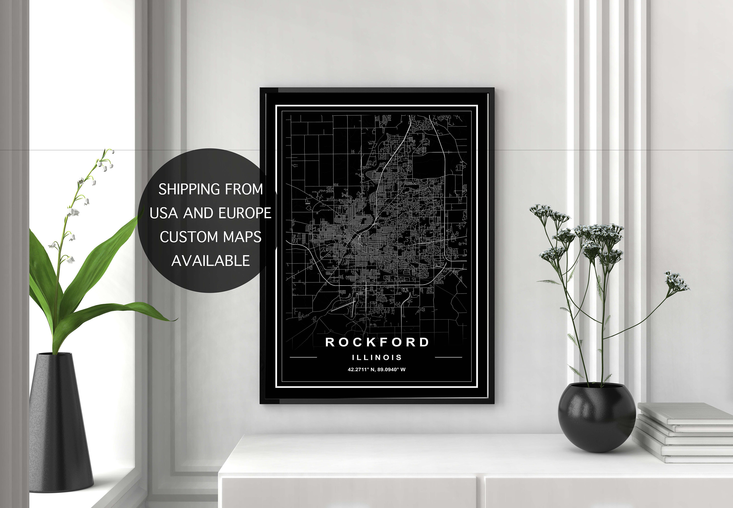 ROCKFORD MAP PRINT High Res Map Map Of Rockford Rockford Etsy