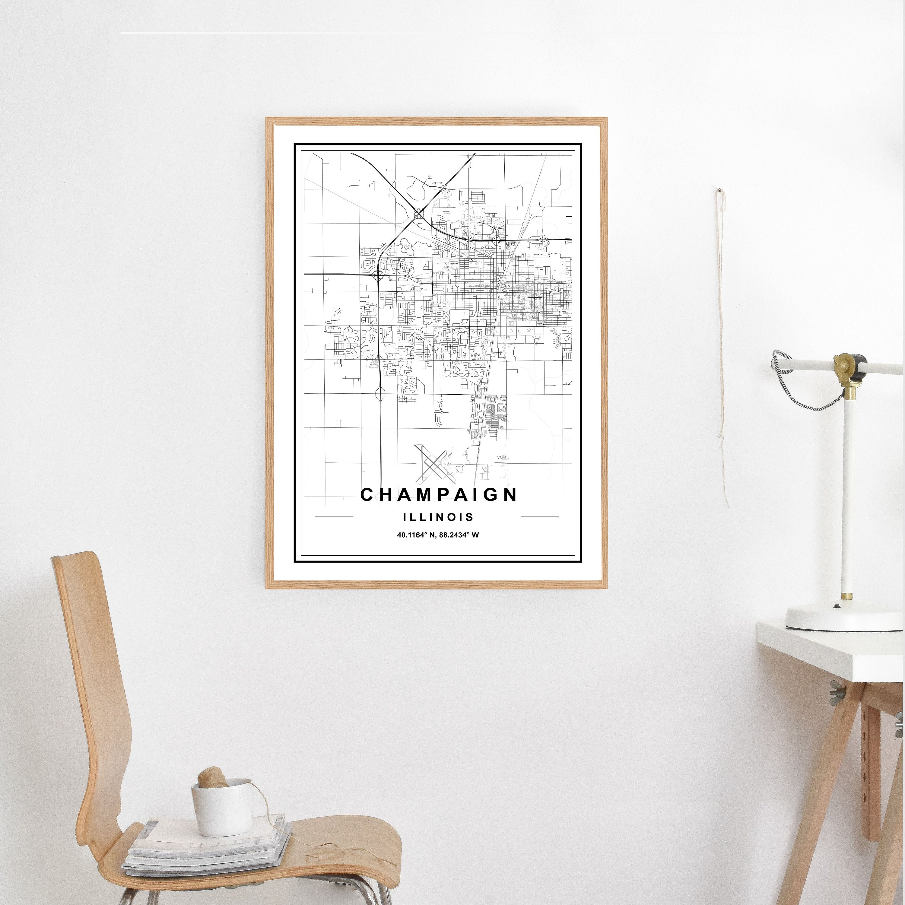 CHAMPAIGN MAP PRINT, High Res Map, Map of Champaign, Champaign Street