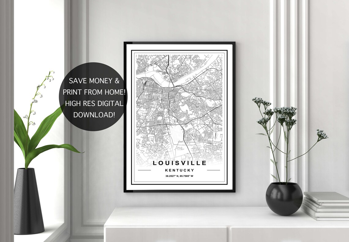 LOUISVILLE MAP PRINT, High Res Map, Map of Louisville, Louisville Map ...