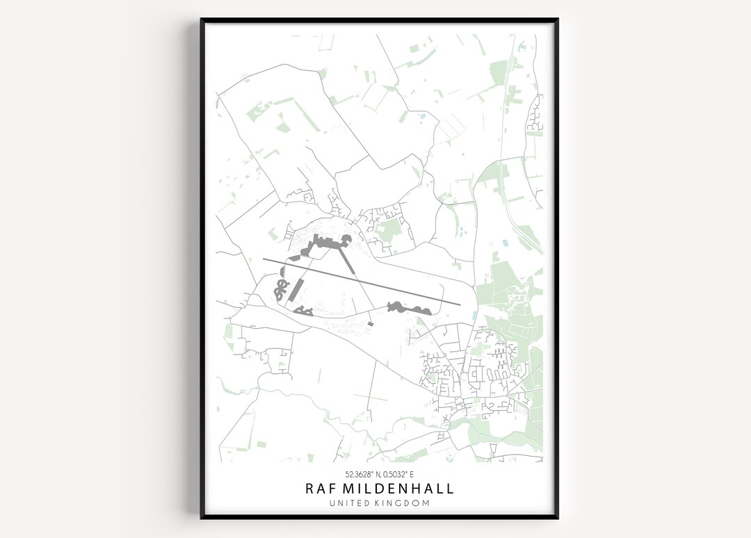 RAF MILDENHALL MAP, Map of Raf Mildenhall, Raf Mildenhall, Raf Mildenhall Map Print, Raf
