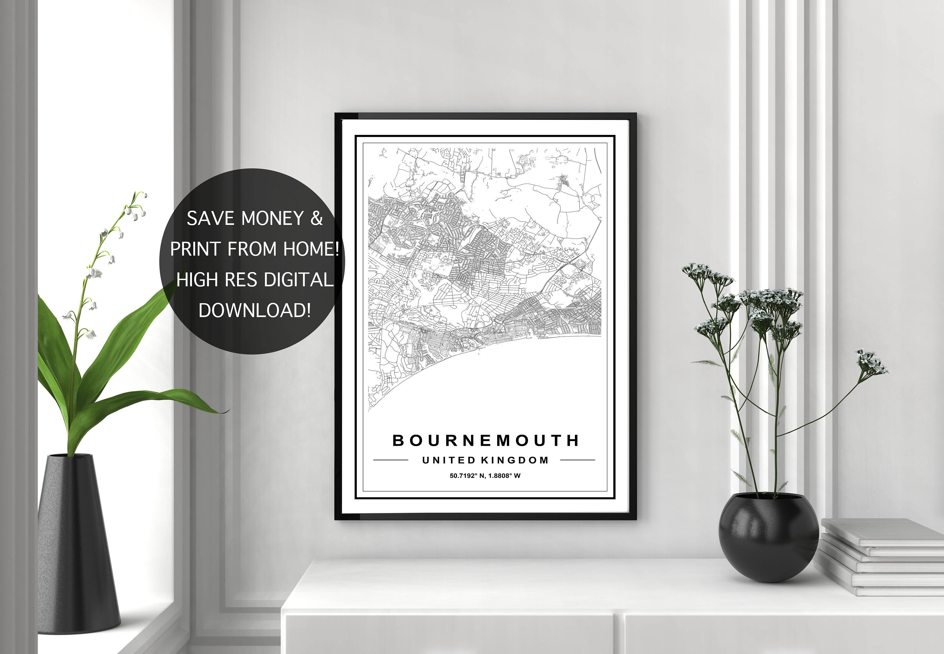 Bournemouth Map Print High Res Download Map Map Of Etsy