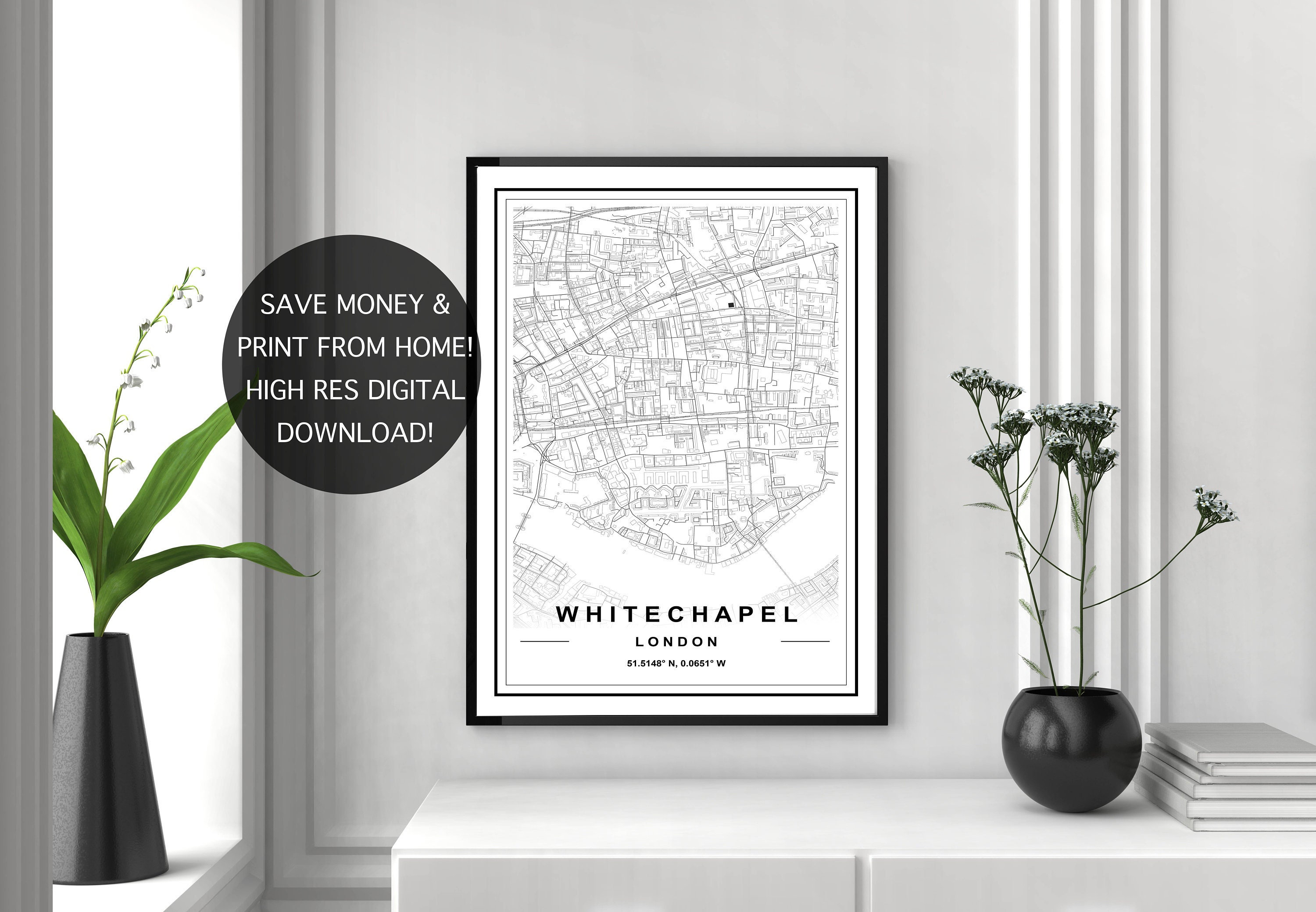 WHITECHAPEL MAP PRINT, High Res Map, Map of Whitechapel, Whitechapel